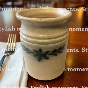 Handcrafted Ceramic Vase with Black Leaf Design